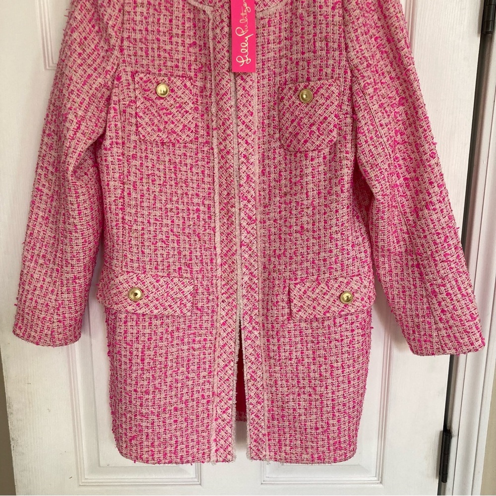 NWT Lilly Pulitzer Dashielle Tweed Jacket in Pink Palms Fantasy Tweed, Size 0 - Picture 8 of 16